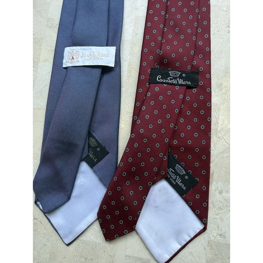 Vintage 70s Countess Mara Satin Blend Red and Blue Neckties Classic Career Tie